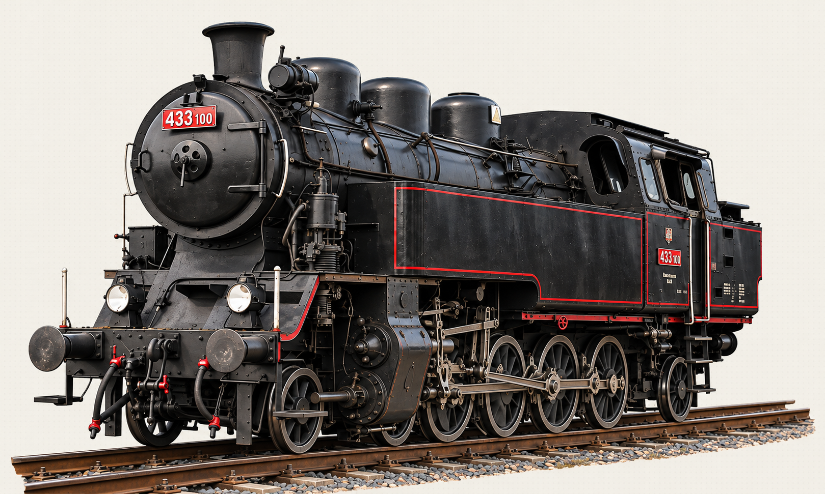 Parní lokomotiva 433 100 s kouřem stoupajícím z komína